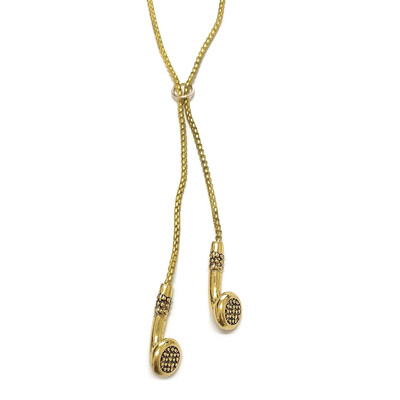 

Fashion Teenage Unisex Jewelry Rock Roll Headphone Hip Hop Gold Pendant Titanium Stainless Steel Necklace