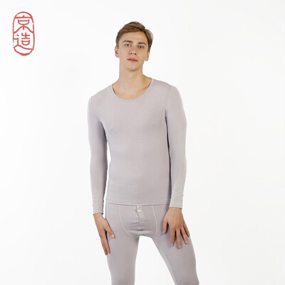 

JZAO mens warm&light underwear skin moisturizing close-fitting bottoming Qiuyi Qiuku suit light gray round neck  code
