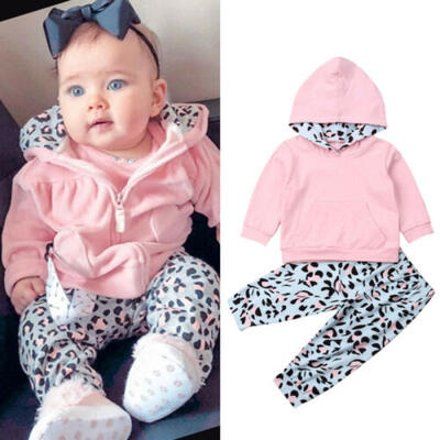 

Newborn Baby Girl Clothes Long Sleeve Hooded TopsLeopard Pants Outfit Set 0-24M