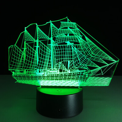 

Gobestart Sailboat 3D illusion LED Night Light 7 Color TouchSwitch Table Desk Lamp Gift