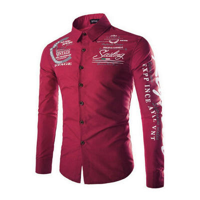 

European And American Male Shirt Fashion Casual Long-sleeve Print Shirts With English Letters For Men