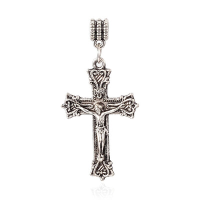 

Tibetan Style Alloy European Dangle Pendants Crucifix Cross Antique Silver 50mm Hole 4mm
