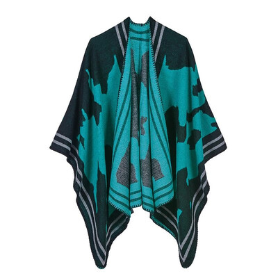 

Women Poncho Cardigan Sweater Contrast Color Geometry Cashmere Capes Shawl Scarf Outerwear