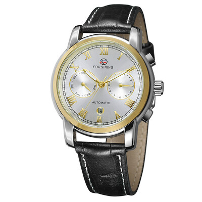 

FORSINING genuine leather waterproof week calendar mens automatic mechanical watch belt mens watch