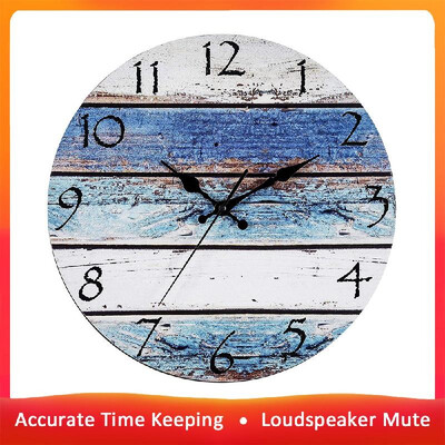 

Wooden Round Wall Clock Home Living Room Bedroom Silent Vintage Design Wall Clock Simple Non-Ticking Decorative Clock