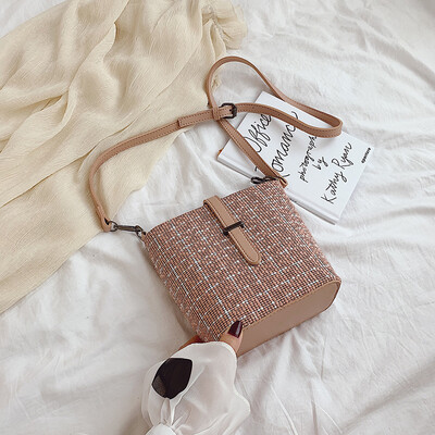 

Ins leisure bag summer texture simple bucket bag new 2019 Korean version of Joker shoulder slung bag