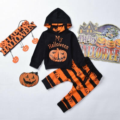 

My First Halloween Clothes Set Newborn Toddler Baby Boy Hooded Sweatshirts Pants Outfits Black