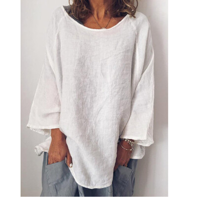 

Womens Summer Casual Loose Long Sleeve Round Neck T-Shirt Tops Plus Size Blouse