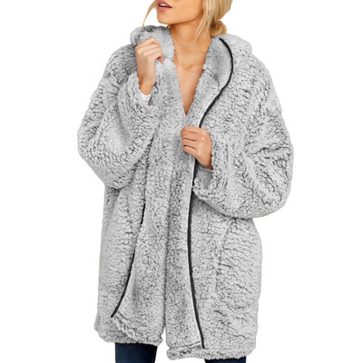

Toponeto Womens Fuzzy Open Front Hooded Cardigan Jacket Coat Outwear with Pocket