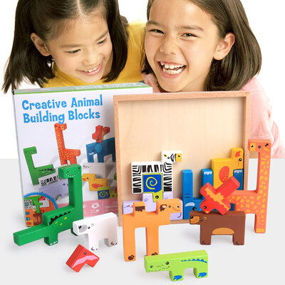 

Gotoamei Educational Wooden Cartoon Animal Board 3D Building Block Puzzle Child Baby Toys