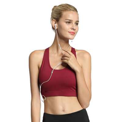 

Toponeto Women Solid Sport Bra Back Pocket Running Yoga Bras Padded High Impact Workout