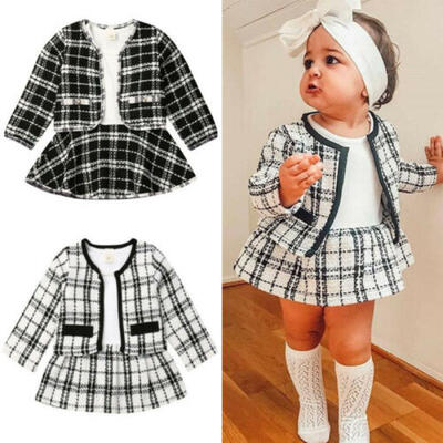 

Winter Toddler Baby Girls Clothes Plaid Coat TopsTutu Dress Formal Outfits Set