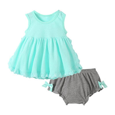 

2pcs Girls Sleeveless Casual Clothes Set Kid Breathable A-Line Dress Briefs