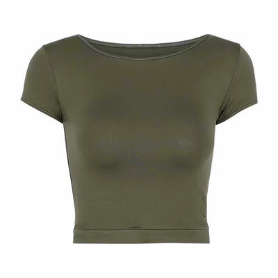 

Summer European Women Crop Tops Solid Color Short Sleeve T-shirt Sports Top