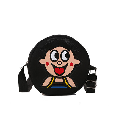 

2019 new fashion cute Wangzi canvas shoulder bag cartoon casual simple girl slung versatile small round bag