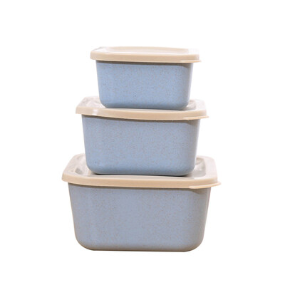 

3Pcs Wheat Straw Kitchen Organizer Food Storage Holder Crisper Bento Lunch Box