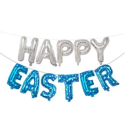

Toponeto 16 inch Large Happy Easter Foil Balloon Set Banner Bunting Party Decoration