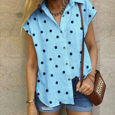 

Starmoon Womens Summer Casual Fashion Stand Print Short Polka Dot Shirt Tops