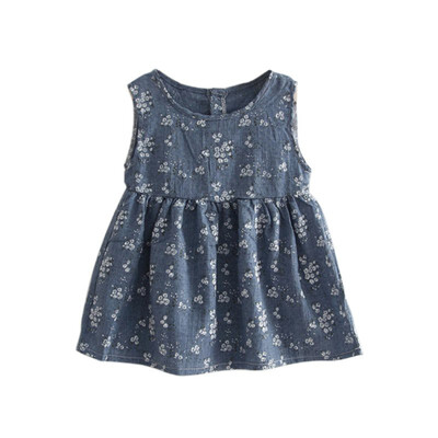 

Summer Kid Baby Girls Sweet Floral Printed Sleeveless Princess Vest Clothes A-line Mini Dress