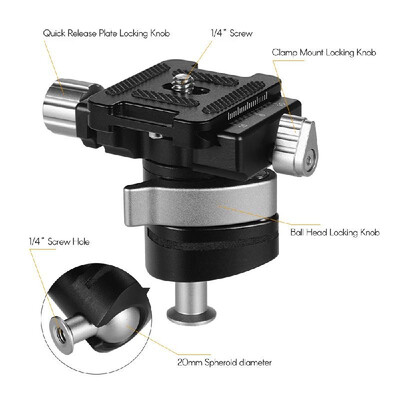 

Andoer Mini Ball Head 360 Degree Rotating Panoramic Camera Tripod Ballhead Aluminum Alloy with 14 Inch Screw Quick Release Plate