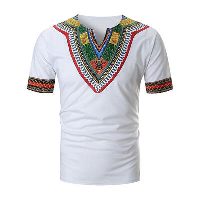 

Summer Male Ethnic Print T-Shirt Fashion V-neck Short Sleeve Tops for Men