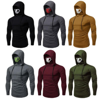 

Mens Gym Thin Hoodie Long Sleeve Hoodies With Mask Sweatshirt Casual T-Shirt NEW