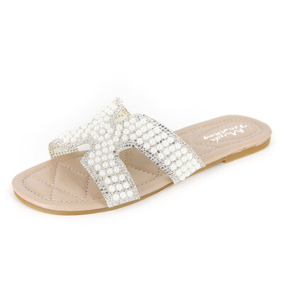 

Cool slippers womens summer fashion outside wearing h slippers hundred flat-bottomed beach sandals one word slippers