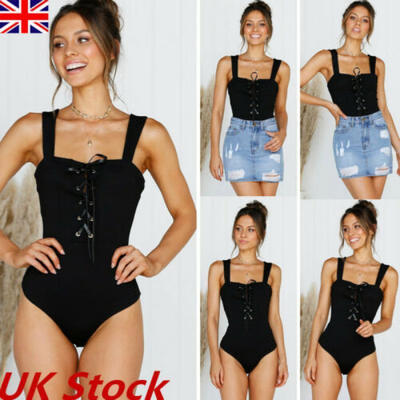 

2019 Uk Womens Ladies Sleeveless Jumpsuit Playsuit Stretch Bodysuit Leotard Tops