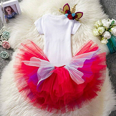 

First Birthday Unicorn Dress Outfits Romper Skirt 3PCS Clothes For Baby Girls