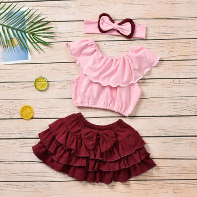

US Newborn Baby Girls Clothes Ruffle Sleeve Tops Floral Skirt Dress 3PCS Outfit