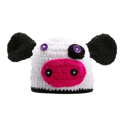 

Newborn Baby Infants Cow Hat Crochet Knitted Cap Beanie Photography Prop