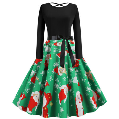 

Tailored Women Vintage Long Sleeve Christmas 1950s Housewife Evening Party Prom Dress