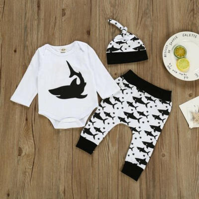 

US Newborn Baby Boy Kids Long Sleeve Romper Tops Pants Hat Autumn Winter Clothes