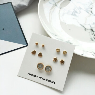 

5 pairset Gold Silver Color Earrings Set Heart Geometric Stud Earrings Set Pearl Earrings for Women Jewelry Gifts