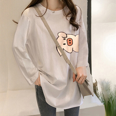 

Tailored Fashion Women Loose Cartoon Print Long Sleeve O-Neck Bottoming Shirt Casual Tops