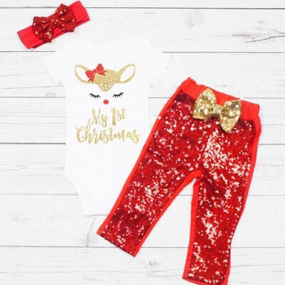 

Unicorn Newborn Baby GirlMy 1st Christmas&quotRomper Sequin Pants 3PCS Outfit Clothes 0-24M
