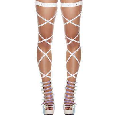 

Sexy Womens Bandage Fishnet Stockings Thigh-High Rhinestone Studded Leg Wraps
