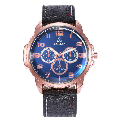 

New mens sports military large dial watch three-eye digital belt quartz watch mens section