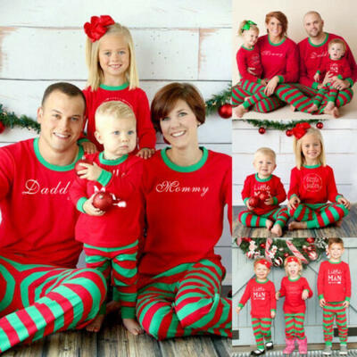 

Family Matching Christmas Pajamas Set Women Baby Kids Stripe Nightwear Sleepwear