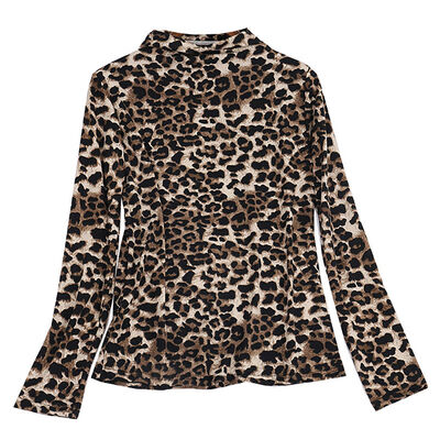 

Leopard Printed Long Sleeve T Shirt Women Turtleneck T-shirt Autumn Winter Casual Slim T Shirt Top Female