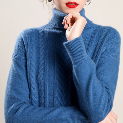 

QIANMUCHUN Womens High Lapel Medium Long Cashmere Sweater 5788