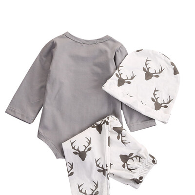 

Newborn Infant Baby Boy Girl Deer Romper TopsPants Hat 3Pcs Outfits Clothes Set