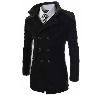 

Men Winter Warm Long Jacket Coat Double-breasted Lapel Slim Long Sleeve Overcoat
