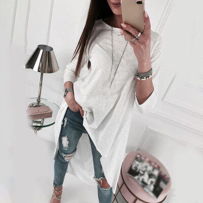 

Womens Tops T-Shirt Round Collar Irregular Long Sleeve Shirt Casual Loose Tops