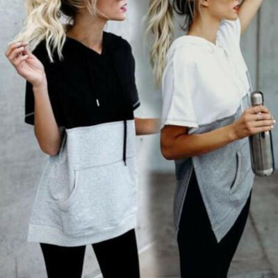 

Womens Cotton Hoodie Short Sleeves Pullover Casual T-shirt Summer Blouses