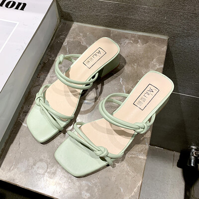 

Net red thick heel sandals&slippers 2019 summer new Korean version of Joker wear exposed toe drag students with womens shoes
