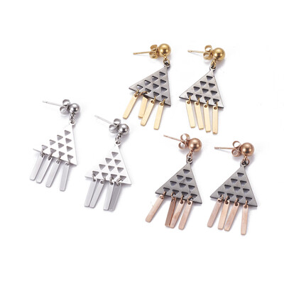 

304 Stainless Steel Dangle Stud Earrings Triangle Mixed Color 425mm Pin 06mm
