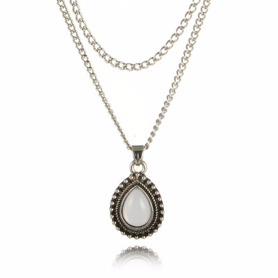 

Tocona Hot New Arrive Multilayer Stone Water Drop Necklace Vintage Silver Link Chain Bohemia Necklaces&Pendants for Women 4835