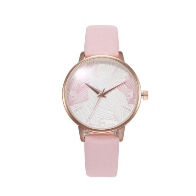 

Women Fashion Exquisite Feather Pattern Dial Leather Band Alloy Case Quartz Wrist Watch