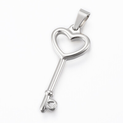 

304 Stainless Steel Pendants Key Stainless Steel Color 36x15x3mm Hole 7x35mm
